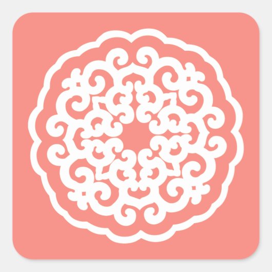 Salmon Asian Moods Mandalla Vierkante Sticker (Voorkant)