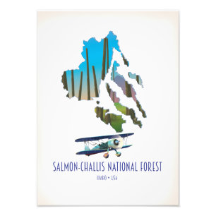 Salmon-Challis National Forest kaart Foto Afdruk
