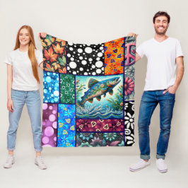 Salmon Crazy Quilt Floral Whimsical Colorful Fleece Deken