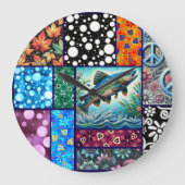 Salmon Crazy Quilt Floral Whimsical Colorful Grote Klok (Voorkant)