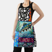 Salmon Crazy Quilt Floral Whimsical Colorful Schort (Insitu)