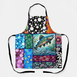 Salmon Crazy Quilt Floral Whimsical Colorful Schort