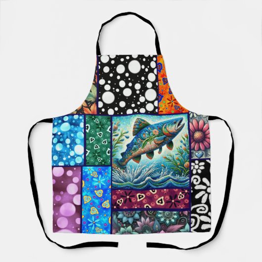 Salmon Crazy Quilt Floral Whimsical Colorful Schort (Voorkant)