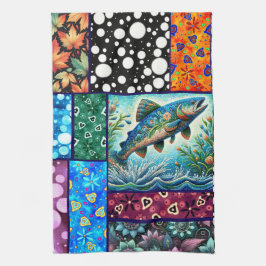 Salmon Crazy Quilt Floral Whimsical Colorful Theedoek