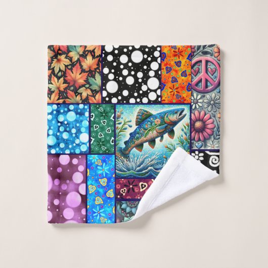 Salmon Crazy Quilt Floral Whimsical Colorful Washandje (Wasdoekje)