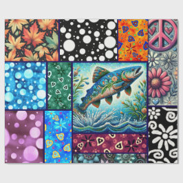 Salmon Crazy Quilt Floral Whimsical Decoupage Cadeaupapier