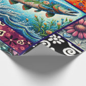 Salmon Crazy Quilt Floral Whimsical Decoupage Cadeaupapier (Hoek)