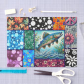 Salmon Crazy Quilt Floral Whimsical Decoupage Tissuepapier (Craft)