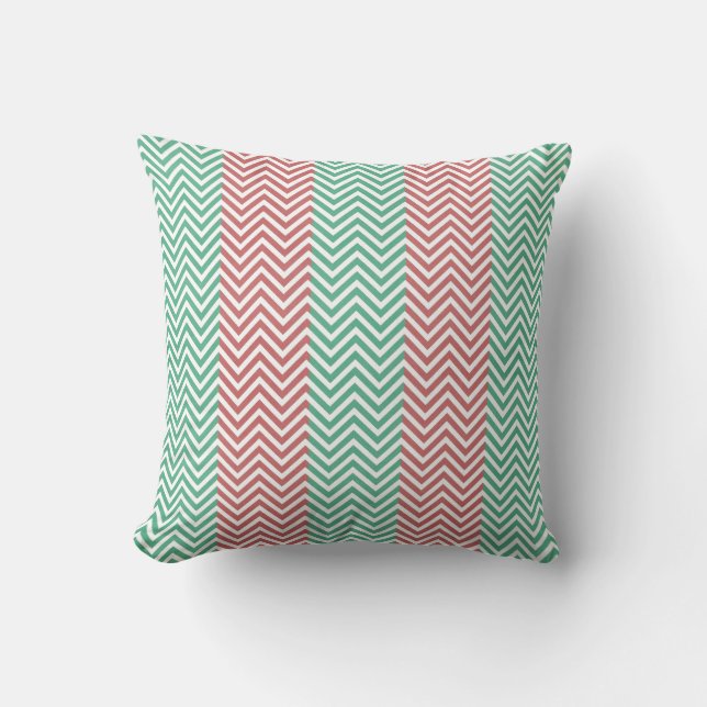 Salmon en Green Chevron Striped Zig Zags Kussen (Voorkant)