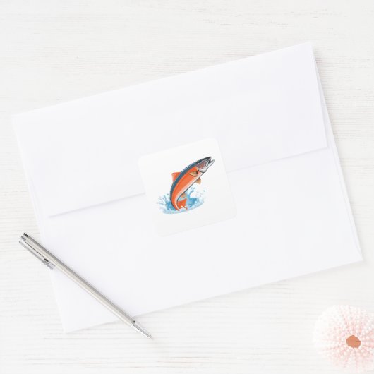 Salmon fish vierkante sticker (Envelop)