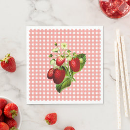 Salmon Gingham & Strawberries Lunch Paper Napkin Servet