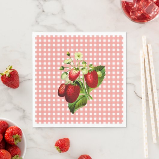 Salmon Gingham & Strawberries Lunch Paper Napkin Servet (Insitu)