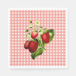 Salmon Gingham & Strawberries Lunch Paper Napkin Servet