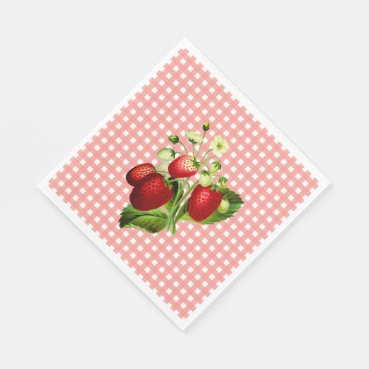 Salmon Gingham & Strawberries Lunch Paper Napkin Servet (Hoek)