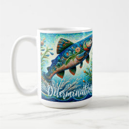 Salmon Jumping Mosaic Floral Blue Personalized Koffiemok