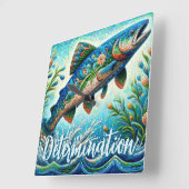 Salmon Jumping Mosaic Floral Blue Personalized Vierkante Klok (Hoek)