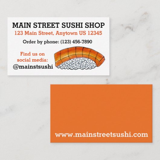 Salmon Nigiri Japans restaurant voor voedselborste Visitekaartje (Voorkant / Achterkant)
