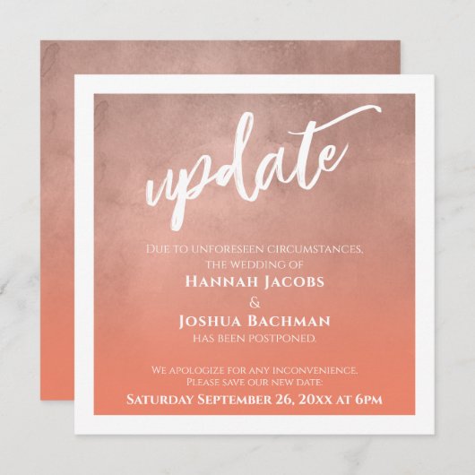 Salmon Ombre uitgestelde bruiloft update Kaart (Voorkant / Achterkant)