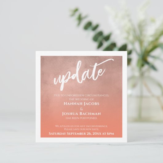 Salmon Ombre uitgestelde bruiloft update Kaart (Staand voorkant)