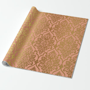 Salmon Pastel Damask Royal Golden Foil Cadeaupapier