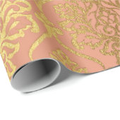 Salmon Pastel Damask Royal Golden Folie Cadeaupapier (Rol Hoek)