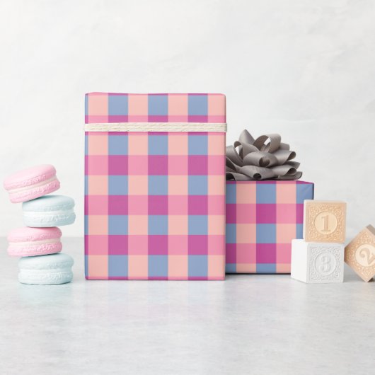 Salmon Periwinkle And Magenta Gingham Cadeaupapier (Baby Shower)