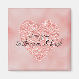 Salmon Pink Ombre Glitter Heart Love Quote Magneet