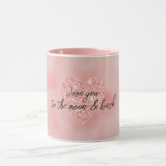 Salmon Pink Ombre Glitter Heart Love Quote Mok (Midden)