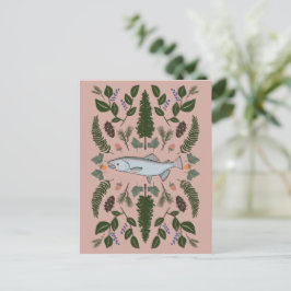 Salmon PNW Natuur Fir Ferns Berries Foraging Feest Briefkaart