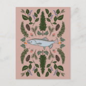 Salmon PNW Natuur Fir Ferns Berries Foraging Feest Briefkaart (Voorkant)
