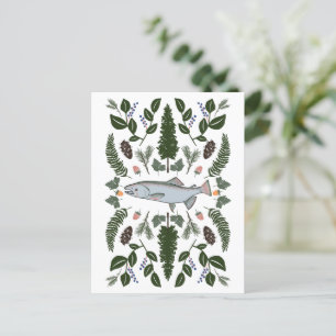 Salmon PNW Natuur Fir Ferns Berries Foraging Feest Briefkaart