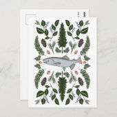 Salmon PNW Natuur Fir Ferns Berries Foraging Feest Briefkaart (Voorkant / Achterkant)