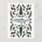 Salmon PNW Natuur Fir Ferns Berries Foraging Feest Briefkaart (Voorkant)