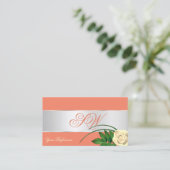 Salmon Silver Decor Cute Roos Flower with Monogram Visitekaartje (Staand voorkant)