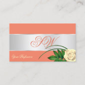 Salmon Silver Decor Cute Roos Flower with Monogram Visitekaartje (Voorkant)