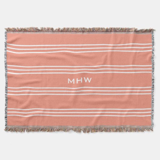 Salmon Stripes aangepaste monogram gootdeken Deken (Voorkant)