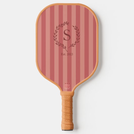 Salmon Stripes Monogram Est Year Preppy Pickleball Pickleball Paddle (Voorkant)
