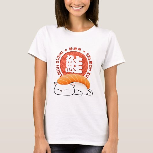 Salmon Sushi Cat T-shirt (Voorkant)