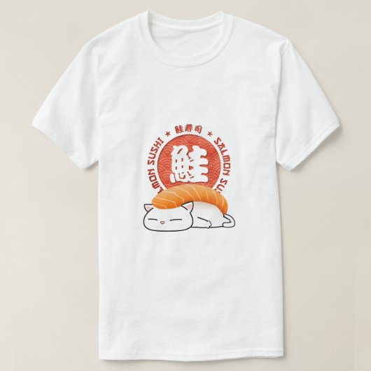 Salmon Sushi Cat T-shirt (Design voorkant)