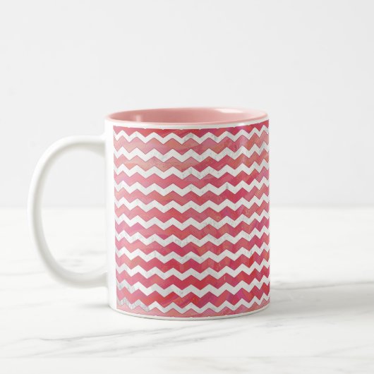 Salmon Swirl Chevron Pattern Tweekleurige Koffiemok (Links)