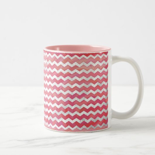 Salmon Swirl Chevron Pattern Tweekleurige Koffiemok (Rechts)