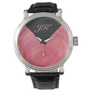 Salmon Swirl Monogram Horloge