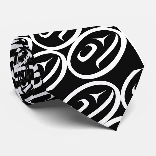 Salmon Trout Head Black & White Stropdas (Opgerold)