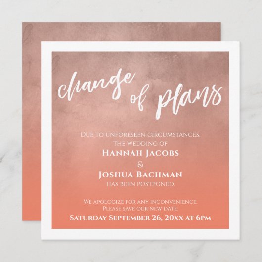 Salmon uitgestelde bruiloft verandering van planne kaart (Voorkant / Achterkant)