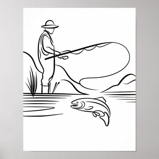 Salmon Vissen Line Art Poster (Voorkant)