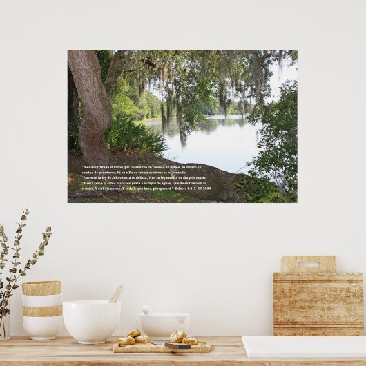 Salmos 1:1-3 (Kartel con Rio y Arbol Horizontal) Poster (Keuken)
