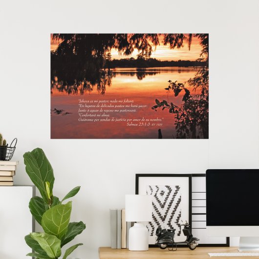 Salmos 23 1-3 con Puesta del Sol Poster (Thuiskantoor)