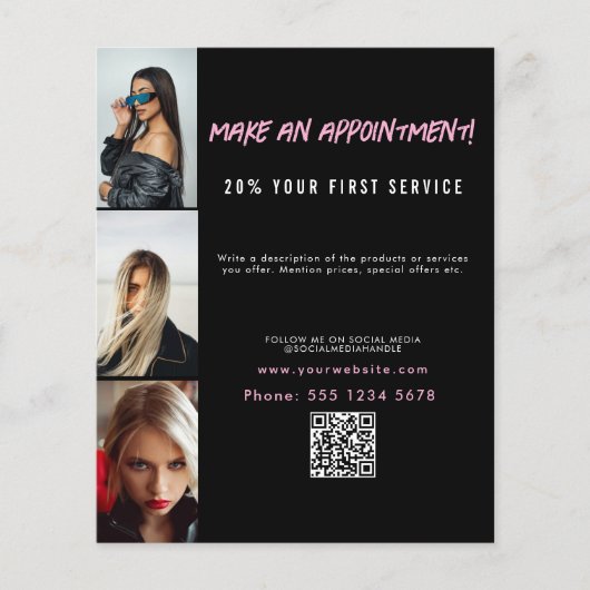 Salon Afspraak Hair Make-up Nails Business Zwart Flyer (Voorkant)
