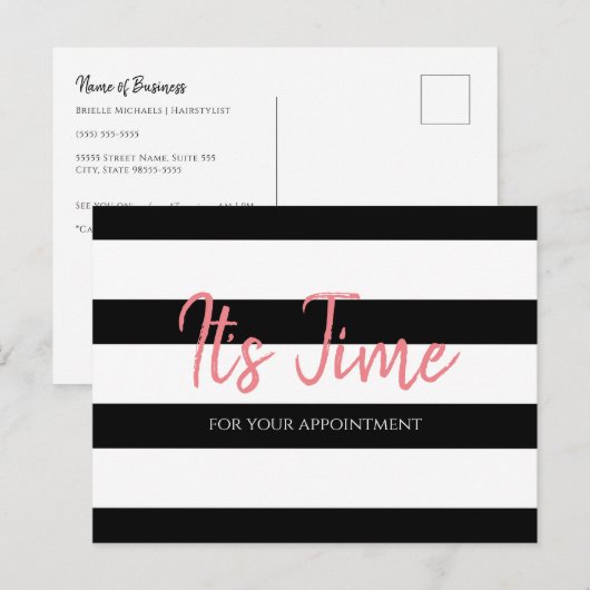 Salon Afspraak Herinnering Trendy Black Stripes Briefkaart (Voorkant / Achterkant)