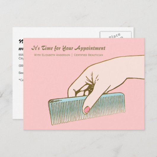 Salon Appointinder Roze Gold Comb Briefkaart (Voorkant / Achterkant)